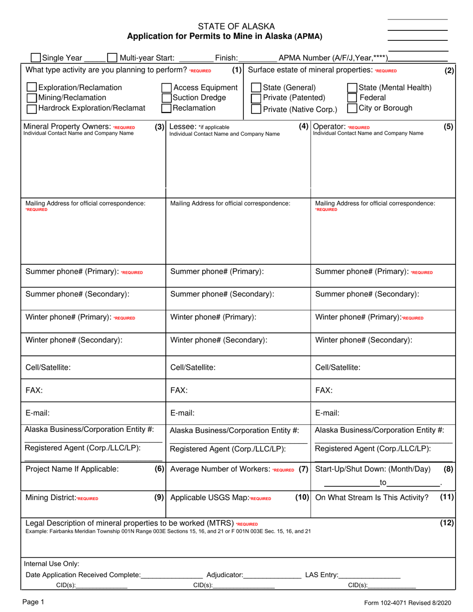 Form 102-4071 Application for Permits to Mine - Alaska, Page 7
