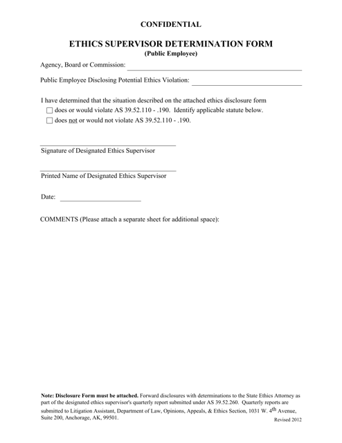 Ethics Supervisor Determination Form (Public Employee) - Alaska