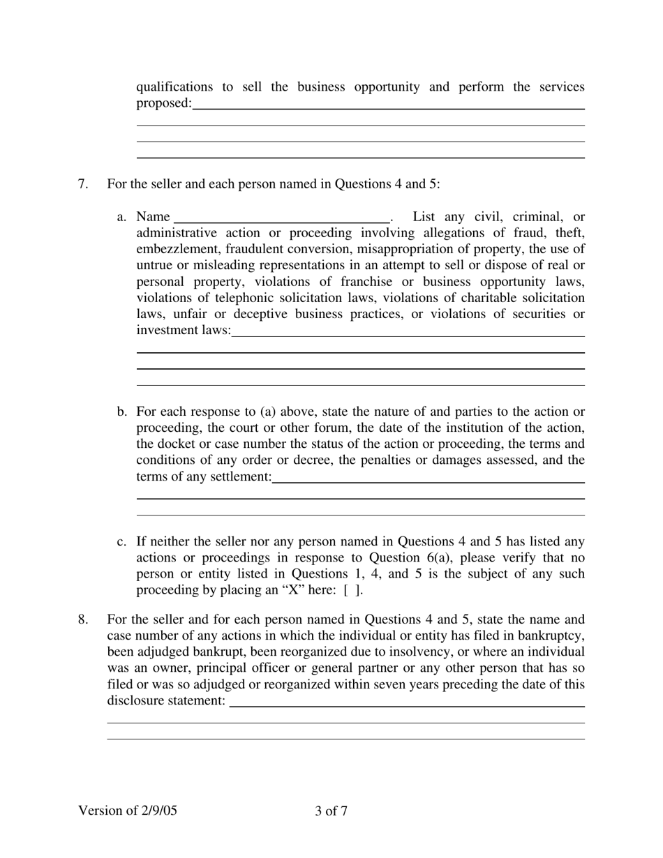 Alaska Business Opportunity Disclosure Statement - Alaska, Page 3