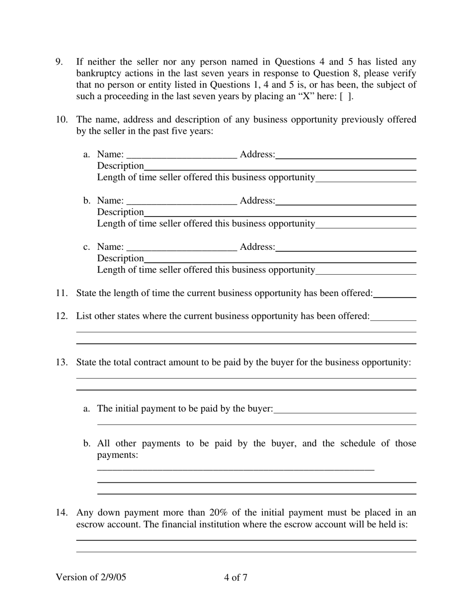 Alaska Business Opportunity Disclosure Statement - Alaska, Page 4