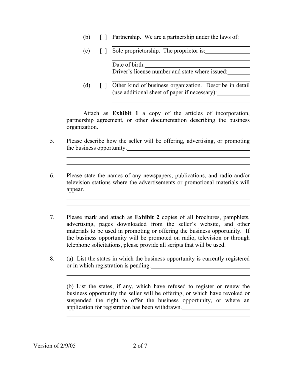 Alaska Business Opportunity Registration and Registration Renewal Application - Alaska, Page 2