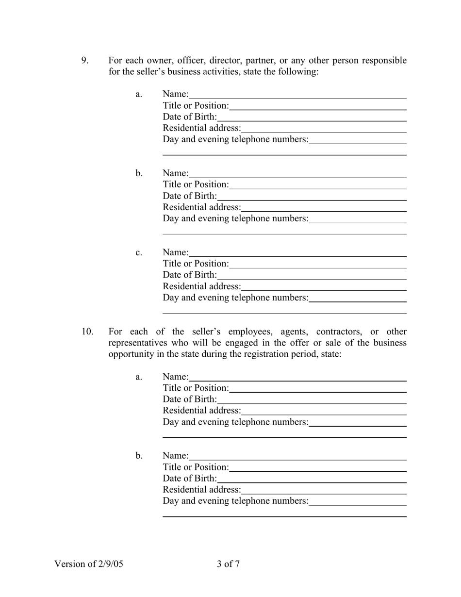 Alaska Business Opportunity Registration and Registration Renewal Application - Alaska, Page 3