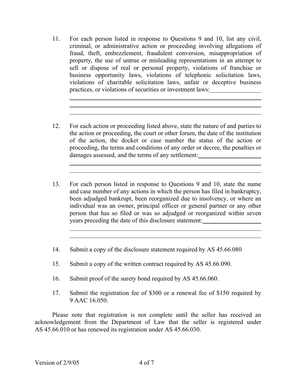 Alaska Business Opportunity Registration and Registration Renewal Application - Alaska, Page 4