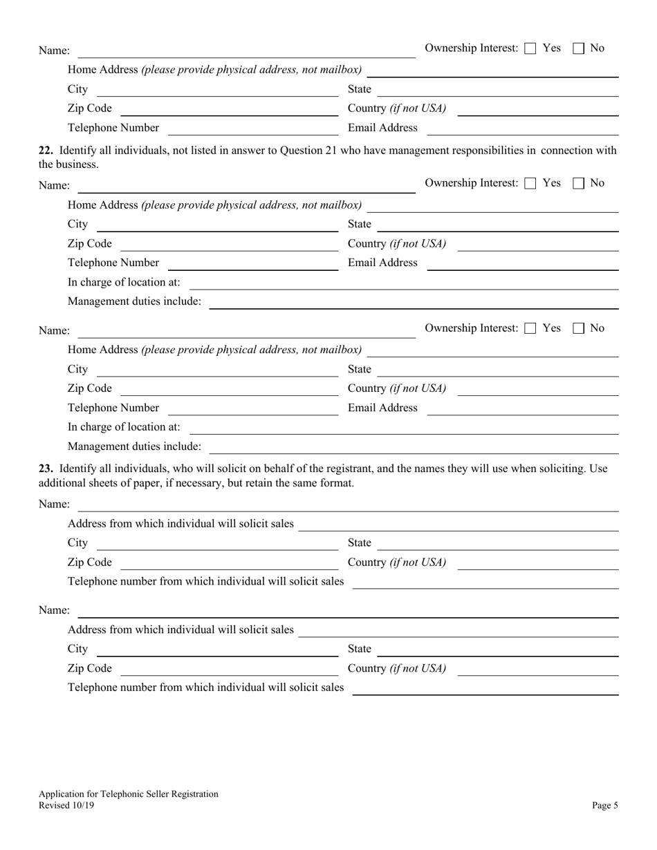Telephonic Seller Registration Application - Alaska, Page 5