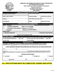 Document preview: Asbestos Abatement/Hazardous Paint Certificate of Fitness Application - Alaska
