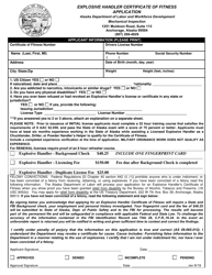 Document preview: Explosive Handler Certificate of Fitness Application - Alaska