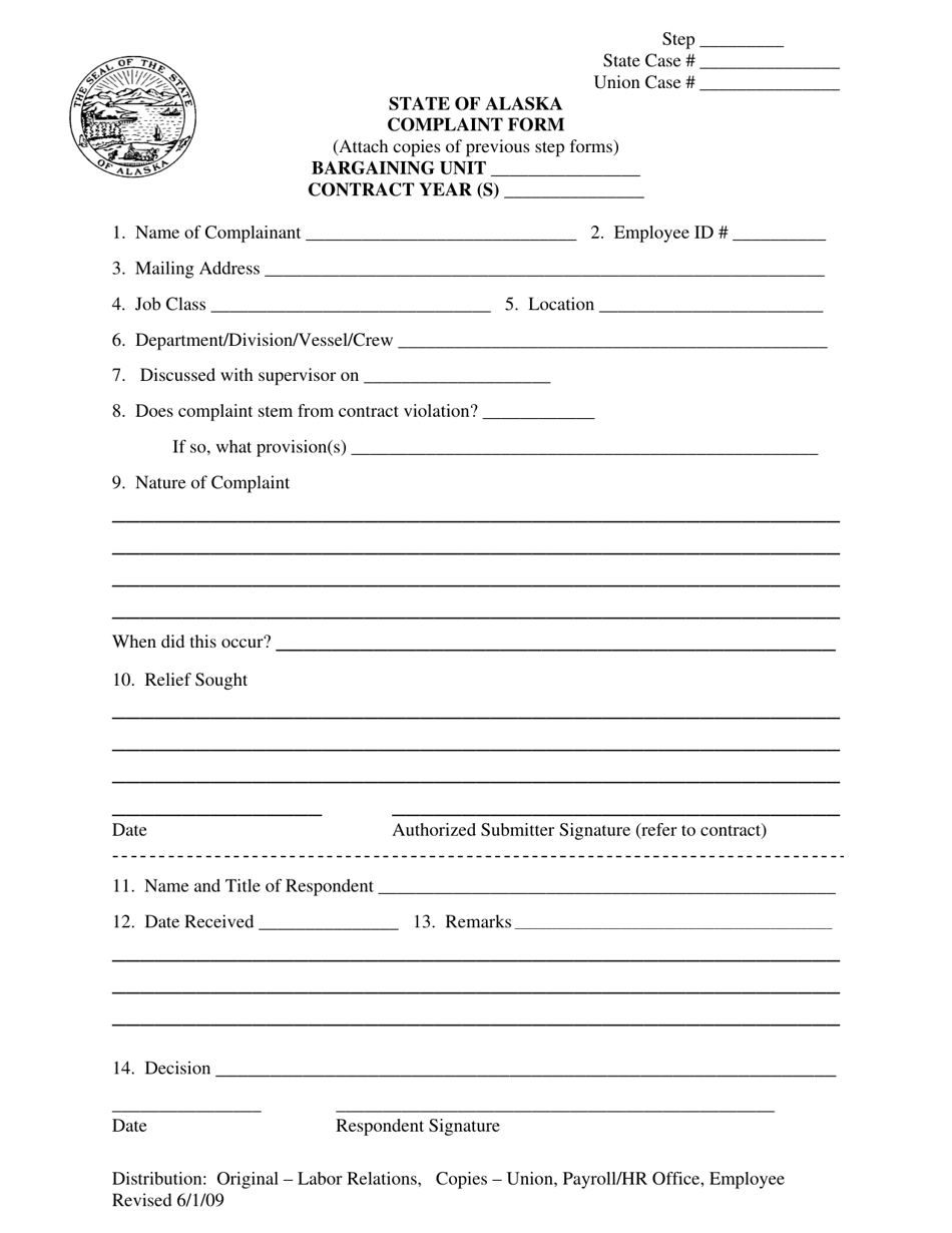 Complaint Form - Alaska, Page 1