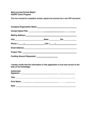Document preview: Application Cover Sheet - Agrpc Grant Program - Arizona