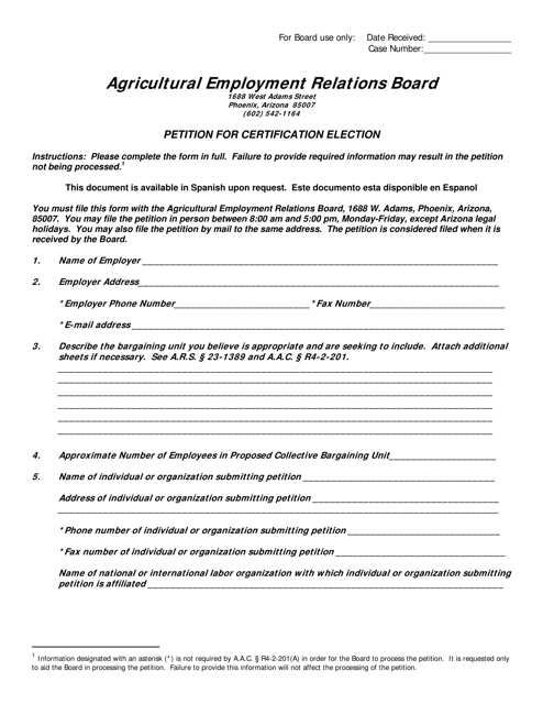 Petition for Certification Election - Arizona Download Pdf