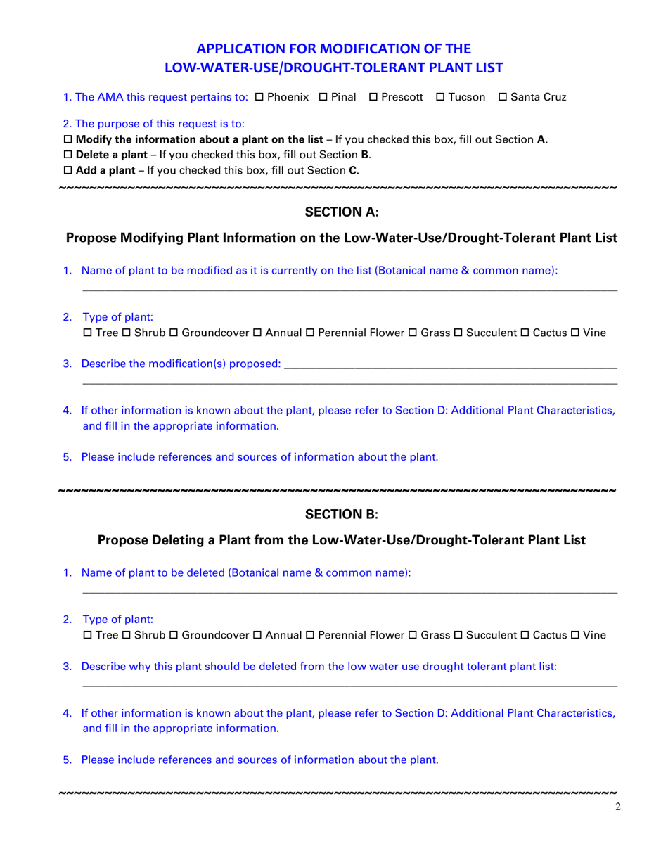 Application for Modification of the Low-Water-Use / Drought-Tolerant Plant List - Arizona, Page 2