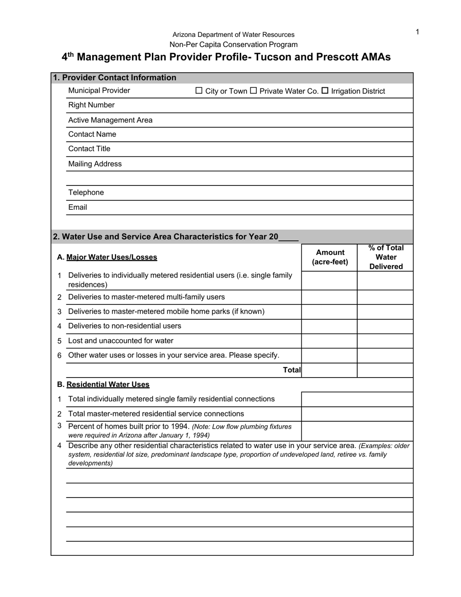 4th Management Plan Provider Profile - Tucson and Prescott Amas - Arizona, Page 1