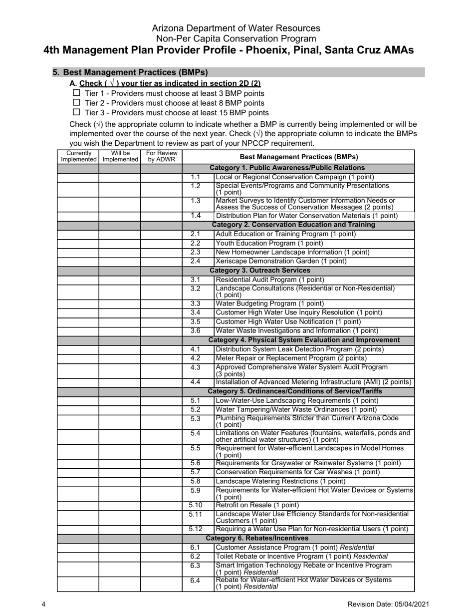 4th Management Plan Provider Profile - Phoenix, Pinal, Santa Cruz Amas - Arizona, Page 4