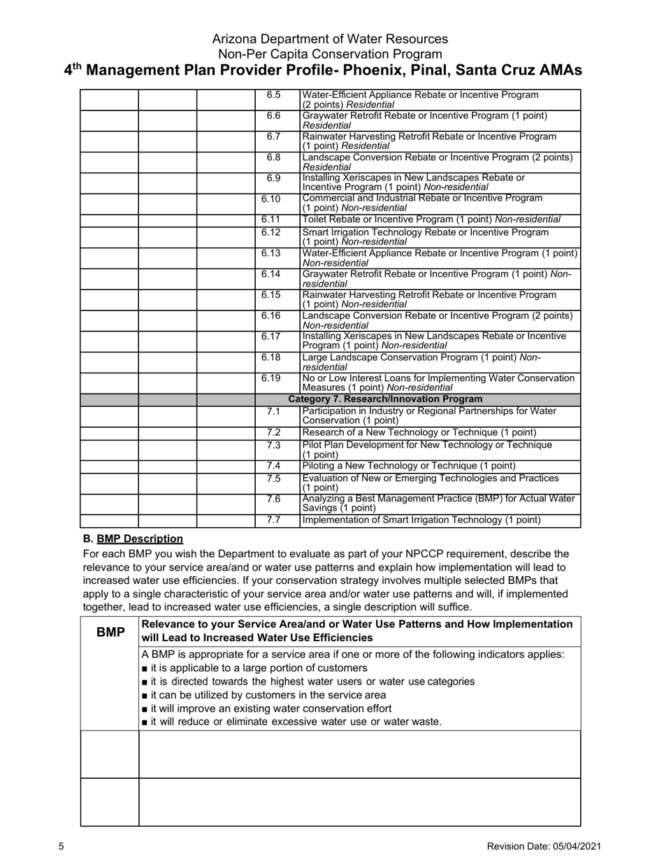 4th Management Plan Provider Profile - Phoenix, Pinal, Santa Cruz Amas - Arizona, Page 5
