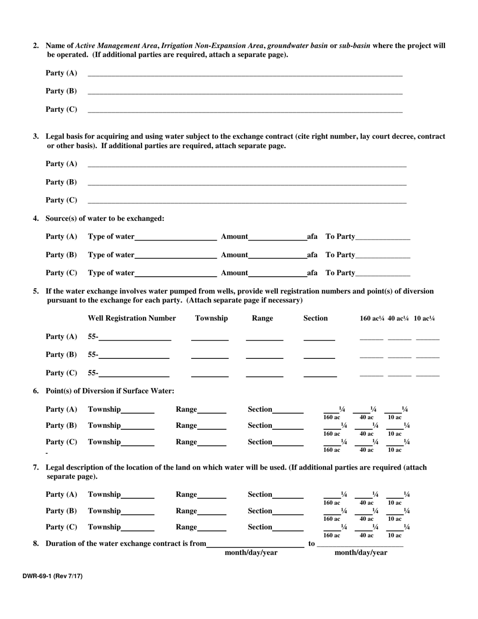 Form DWR-69-1 Notice of Water Exchange Contract - Arizona, Page 2