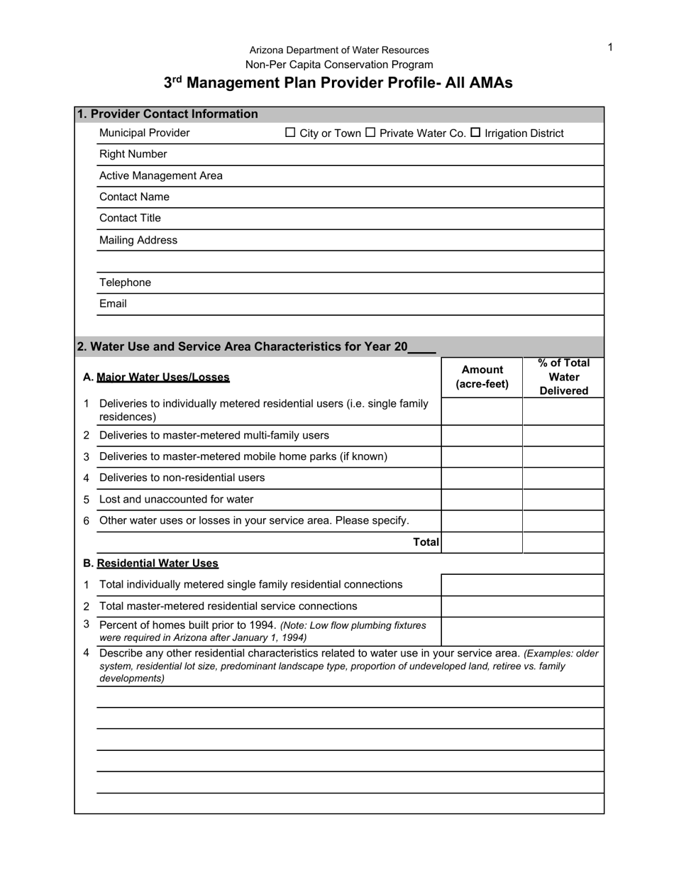 3rd Management Plan Provider Profile - All Amas - Arizona, Page 1