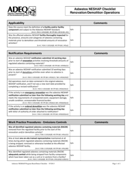 Document preview: Asbestos Neshap Checklist - Renovation/Demolition Operations - Arizona