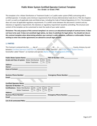 Public Water System Certified Operator Contract for a Grade 1 or Grade 2 Pws - Draft - Arizona