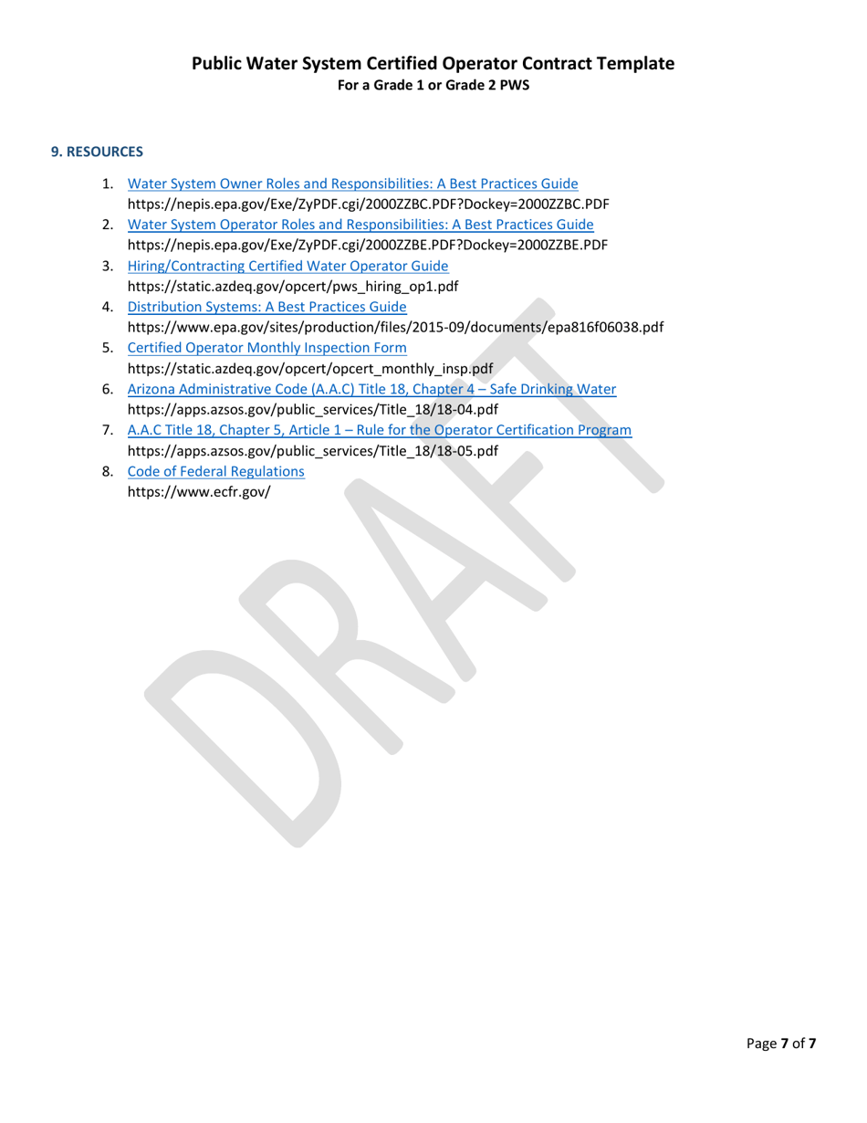 Public Water System Certified Operator Contract for a Grade 1 or Grade 2 Pws - Draft - Arizona, Page 7