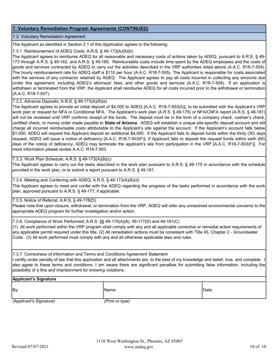 Voluntary Remediation Program Application - Arizona, Page 13