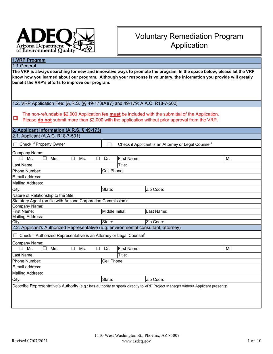 Voluntary Remediation Program Application - Arizona, Page 4