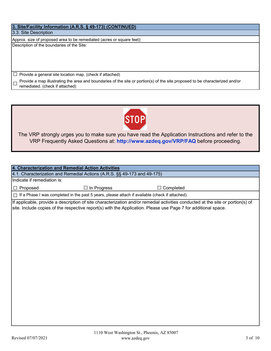 Voluntary Remediation Program Application - Arizona, Page 6