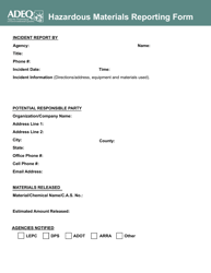 Document preview: Hazardous Materials Reporting Form - Arizona