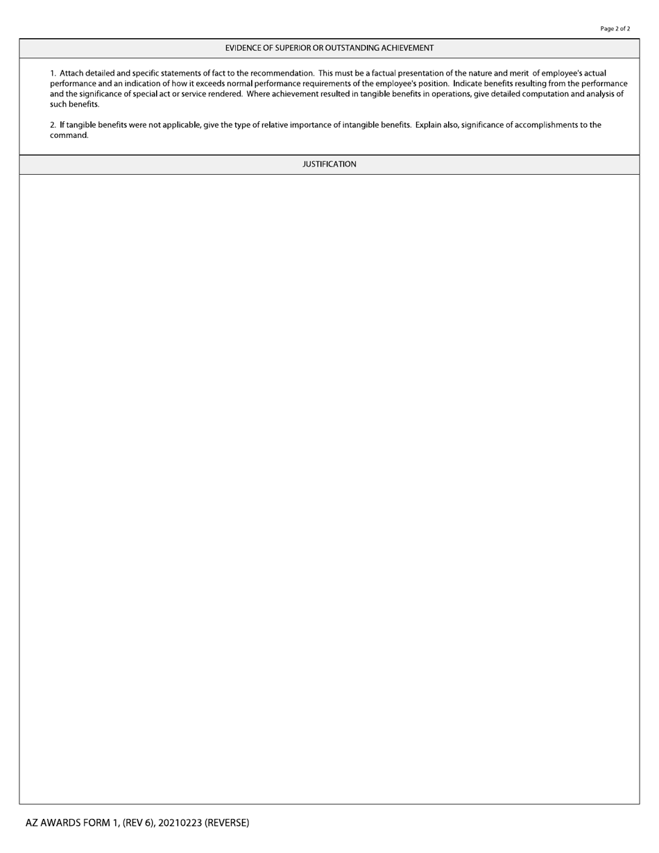 AZ AWARDS Form 1 Recommendation for Federal Technician Award - Arizona, Page 2