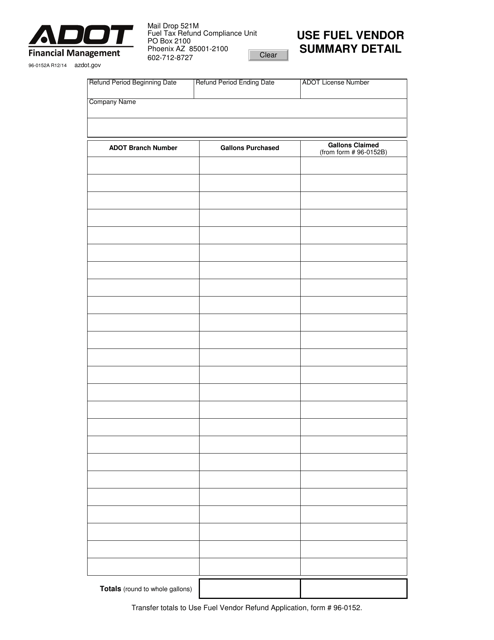 Form 96-0152A  Printable Pdf