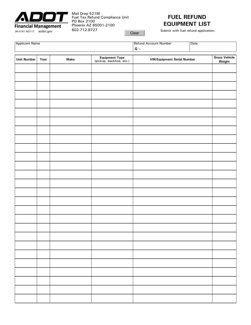 Form 96-0161 - Fill Out, Sign Online and Download Fillable PDF, Arizona ...