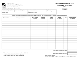 Form 96-0466A &quot;Motor Vehicle Fuel Log Summary Schedule&quot; - Arizona