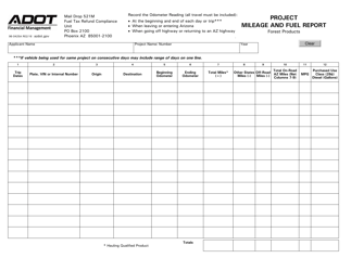 Document preview: Form 96-0425A Project Mileage and Fuel Report - Arizona