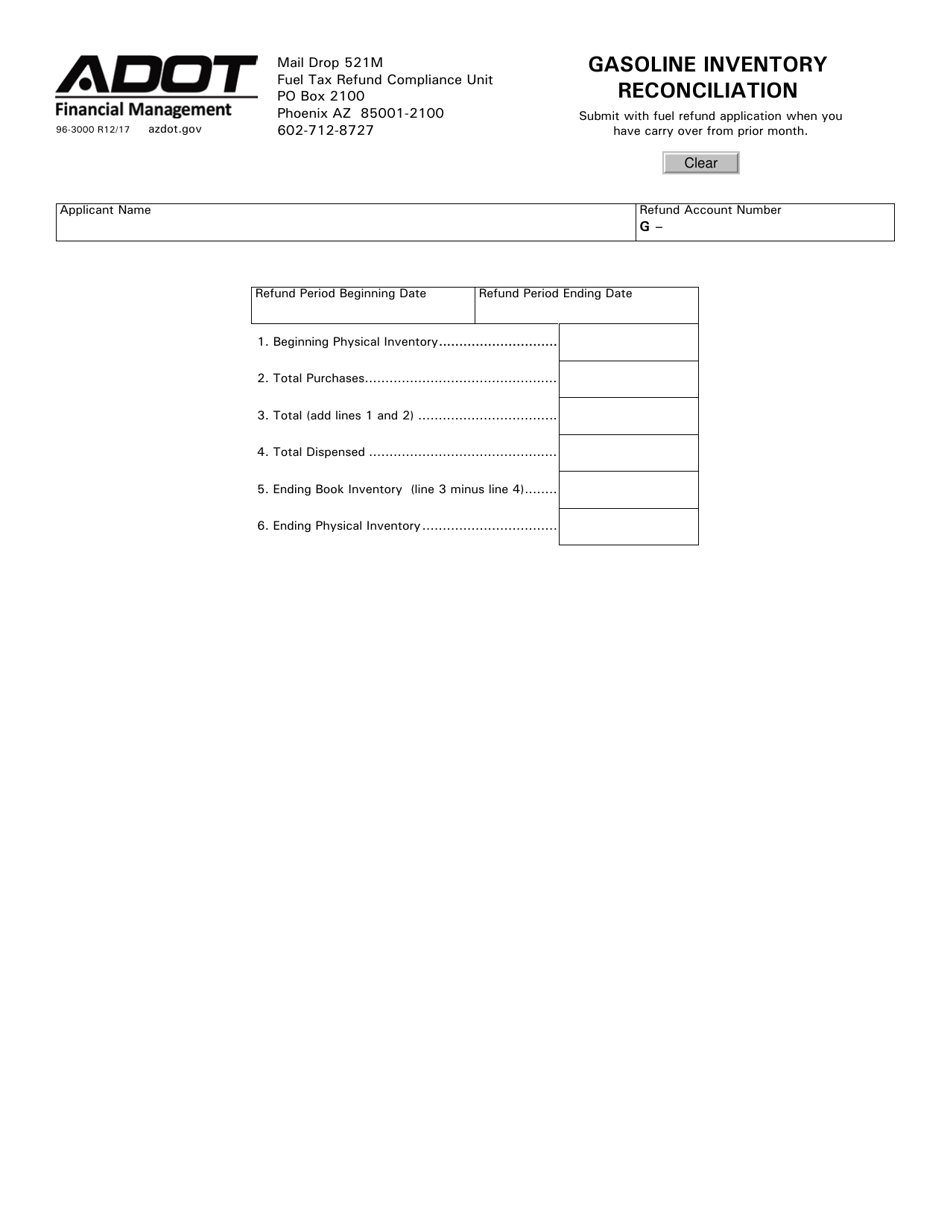 Form 96-3000 Gasoline Inventory Reconciliation - Arizona, Page 1