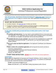 Document preview: Naic Uniform Application for Individual Professional License/Registration - Arizona