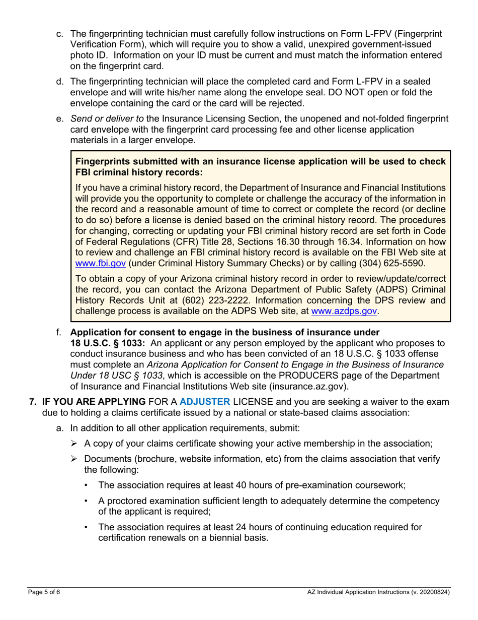 Naic Uniform Application for Individual Professional License / Registration - Arizona, Page 5