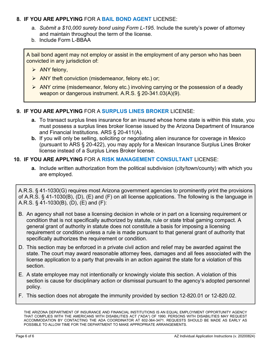 Naic Uniform Application for Individual Professional License / Registration - Arizona, Page 6