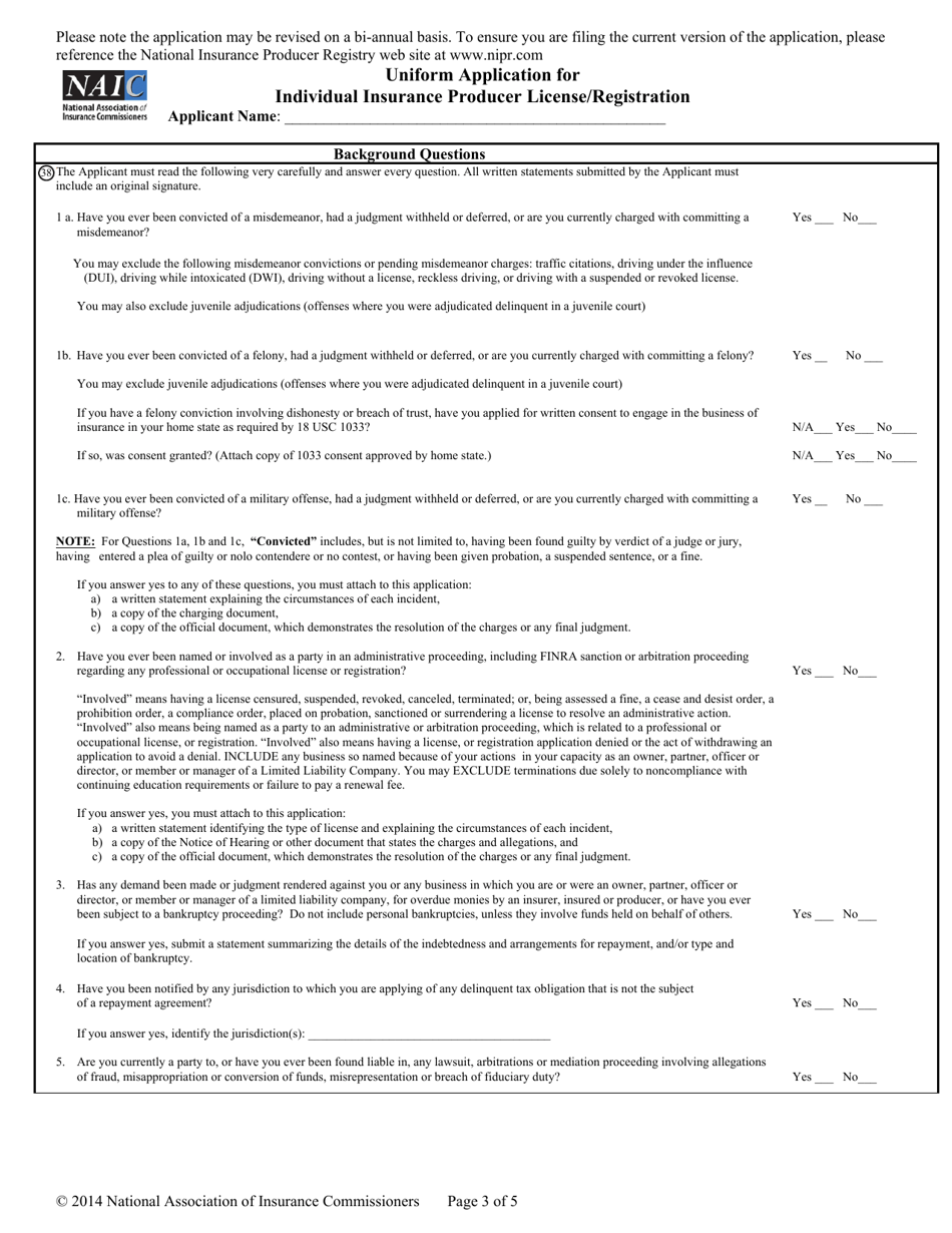 Naic Uniform Application for Individual Professional License / Registration - Arizona, Page 9