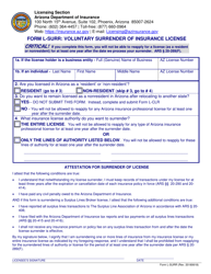 Document preview: Form L-SURR Voluntary Surrender of Insurance License - Arizona