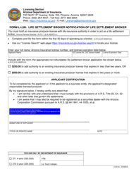 Document preview: Form L-LSB Life Settlement Broker Notification of Life Settlement Broker - Arizona