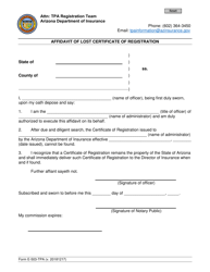 Document preview: Form E-503-TPA Affidavit of Lost Certificate of Registration - Arizona