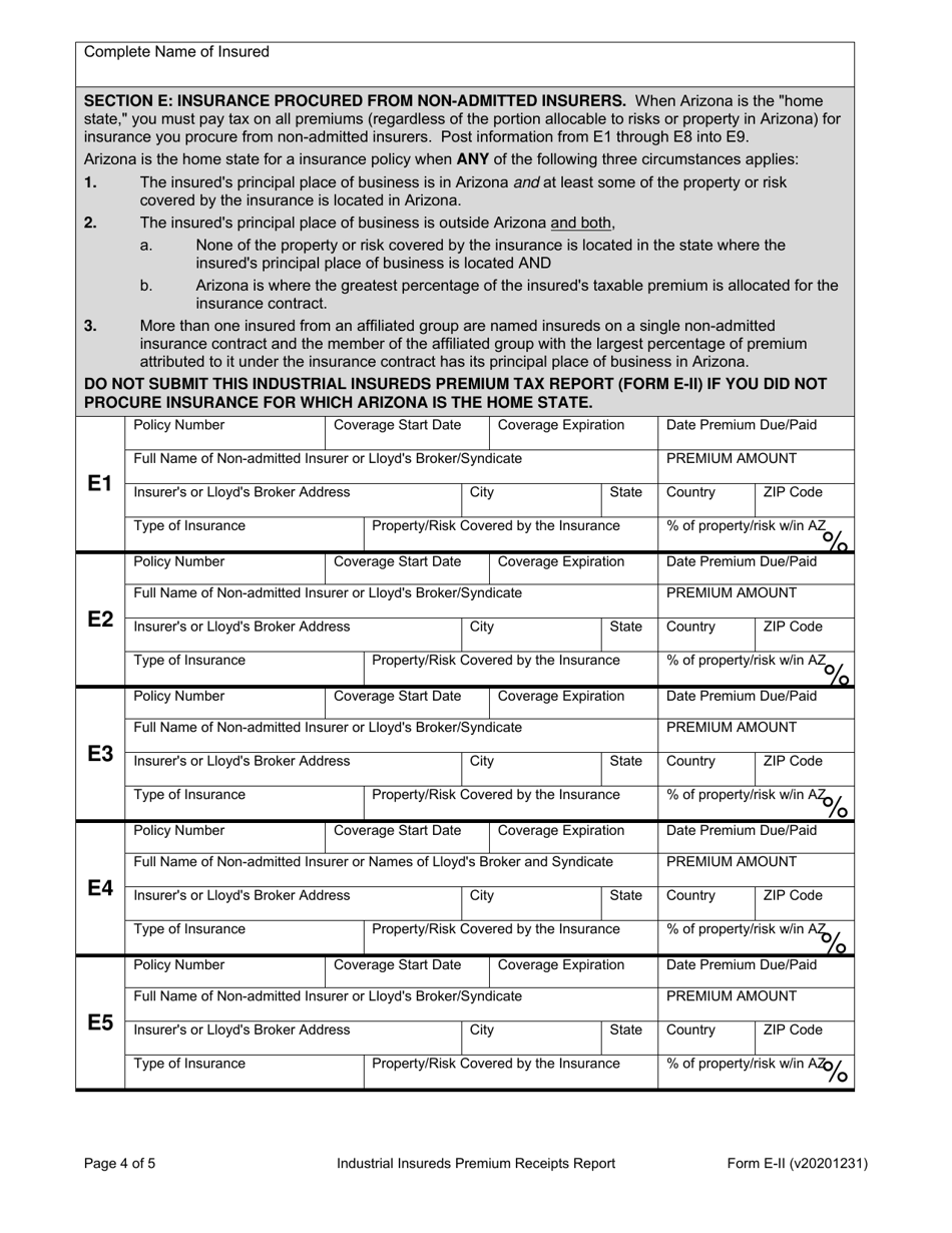 Form E-II Industrial Insured Premium Receipts Tax Report - Arizona, Page 4