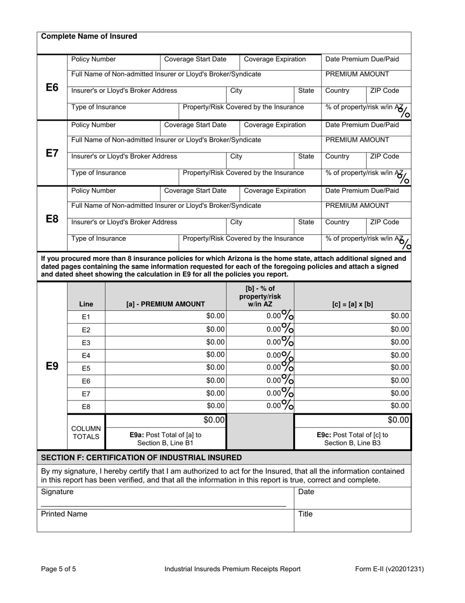 Form E Ii Fill Out Sign Online And Download Fillable Pdf Arizona Templateroller