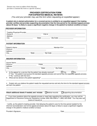 Document preview: Provider Certification Form for Expedited Medical Reviews - Arizona