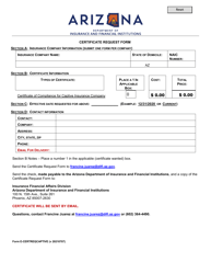 Document preview: Form E-CERTREQCAPTIVE Certificate Request Form - Arizona