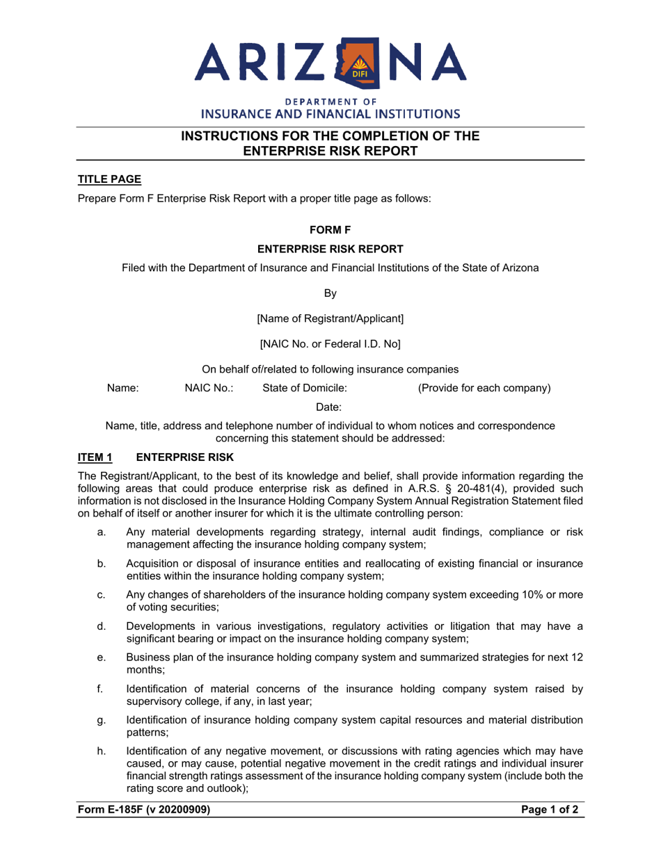 Download Instructions for Form F Enterprise Risk Report PDF