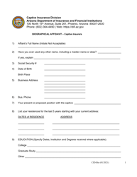 Document preview: Form CID-BIO Biographical Affidavit - Captive Insurers - Arizona