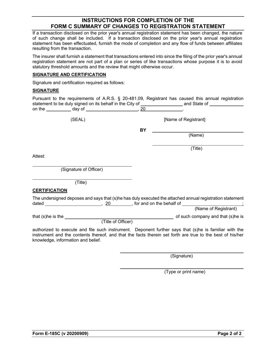 Instructions for Form C Summary of Changes to Registration Statement - Arizona, Page 2