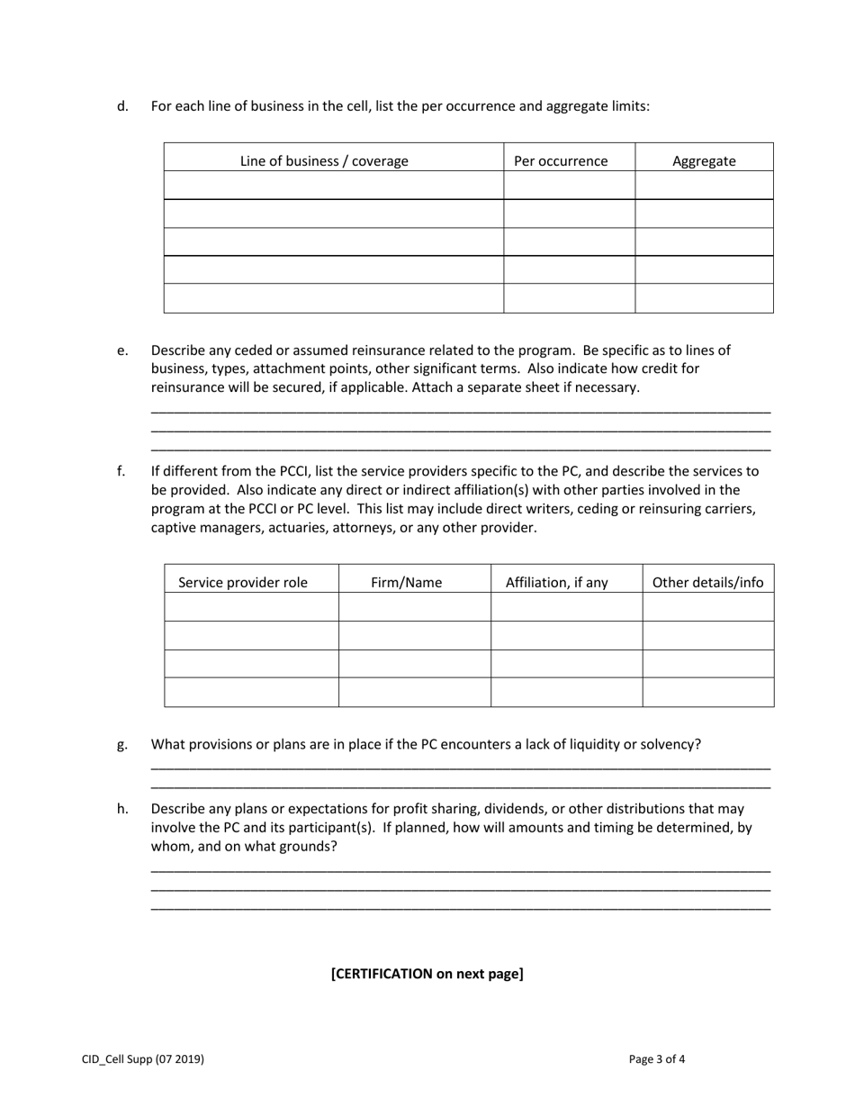 Protected Cell Captive Insurer (Pcci) License Application Supplement for Individual Protected Cell (Pc) - Arizona, Page 3