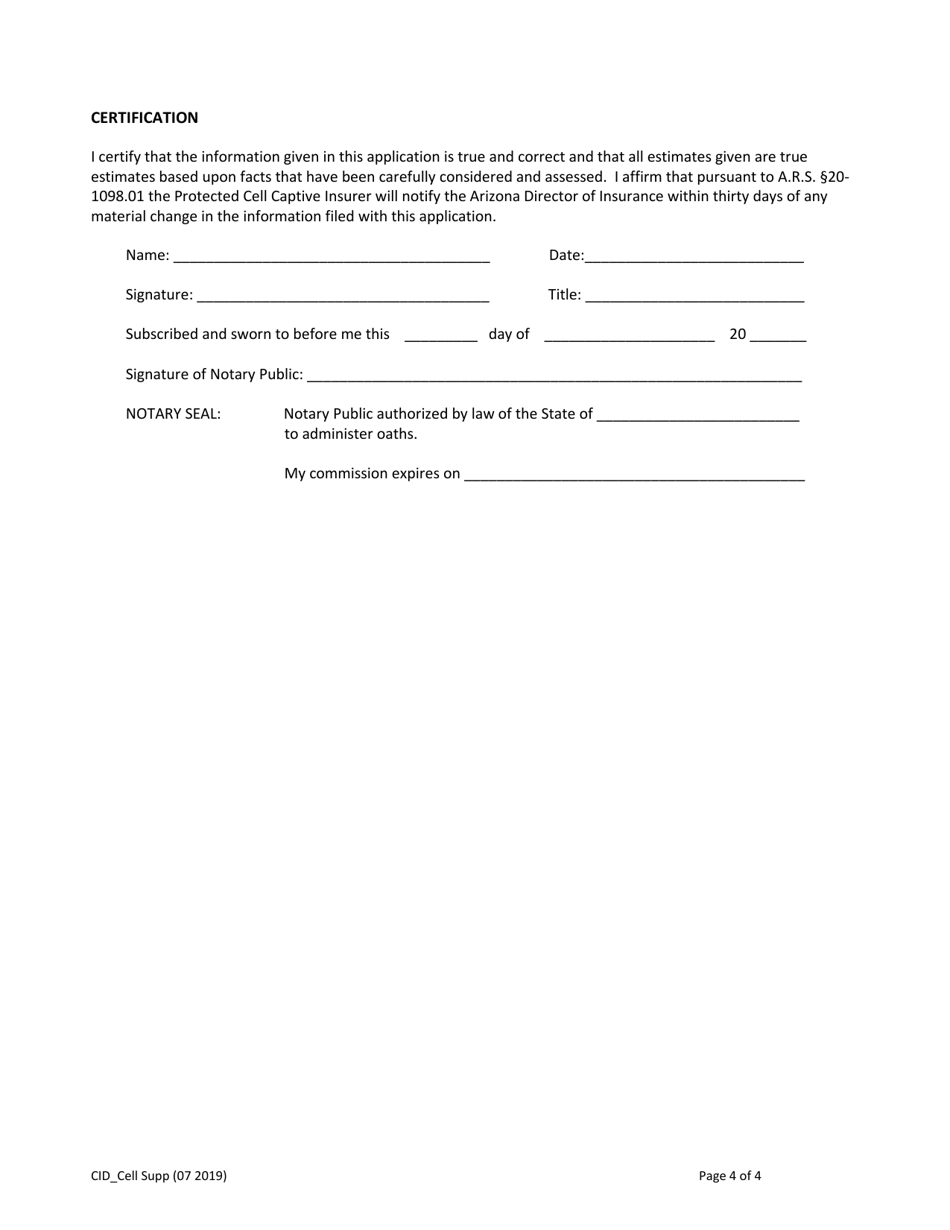 Arizona Protected Cell Captive Insurer (Pcci) License Application ...