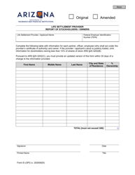 Form E-LSP2 Life Settlement Provider Report of Stockholders/Owners - Arizona