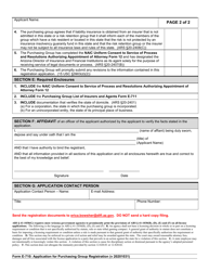 Form E-710 Application for Purchasing Group Registration - Arizona, Page 2